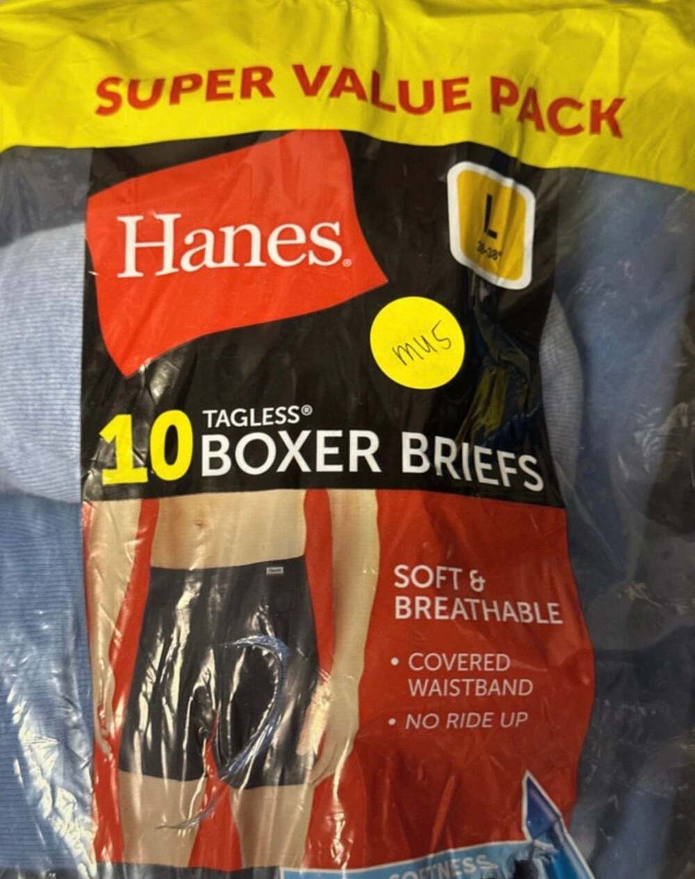 MU5 Large Super Value 10-pack Hanes Men’s Boxer Assorted Blues